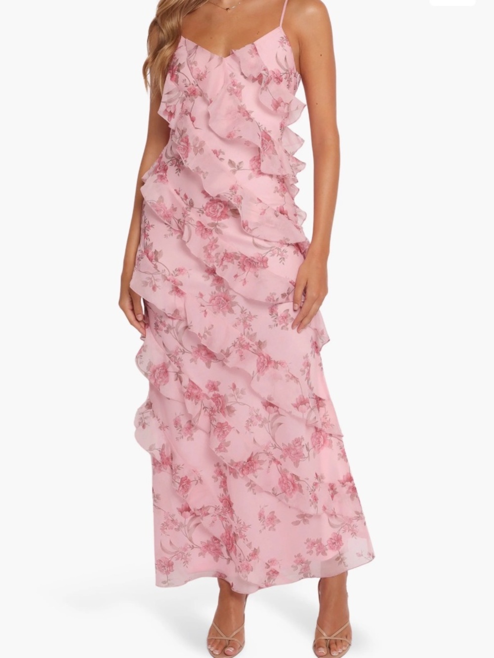 Pink Floral Ruffle Maxi Dress - Picture 2 of 4